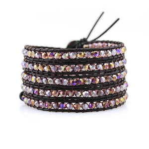 Amethyst Crystals on Dark Brown Leather Wrap Bracelet