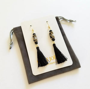 Black and Gold Miyuki Tassel Earrings