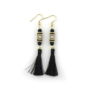 Black and Gold Miyuki Tassel Earrings