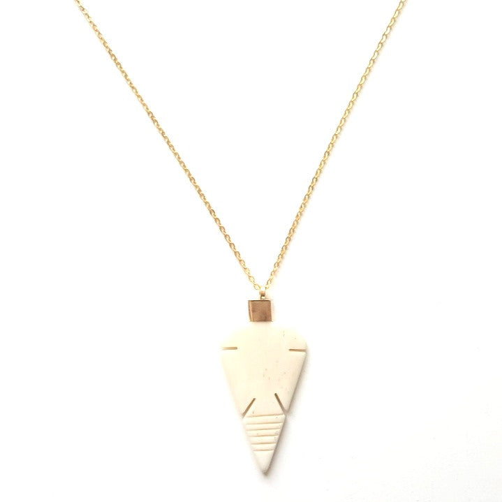 Arrowhead Bone Pendant on a Long Gold Chain