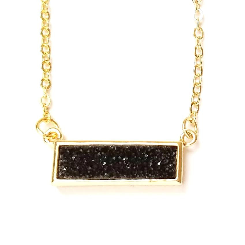 Druzy Bar Pendant Necklace in Black