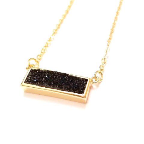Image of Druzy Bar Pendant Necklace in Black