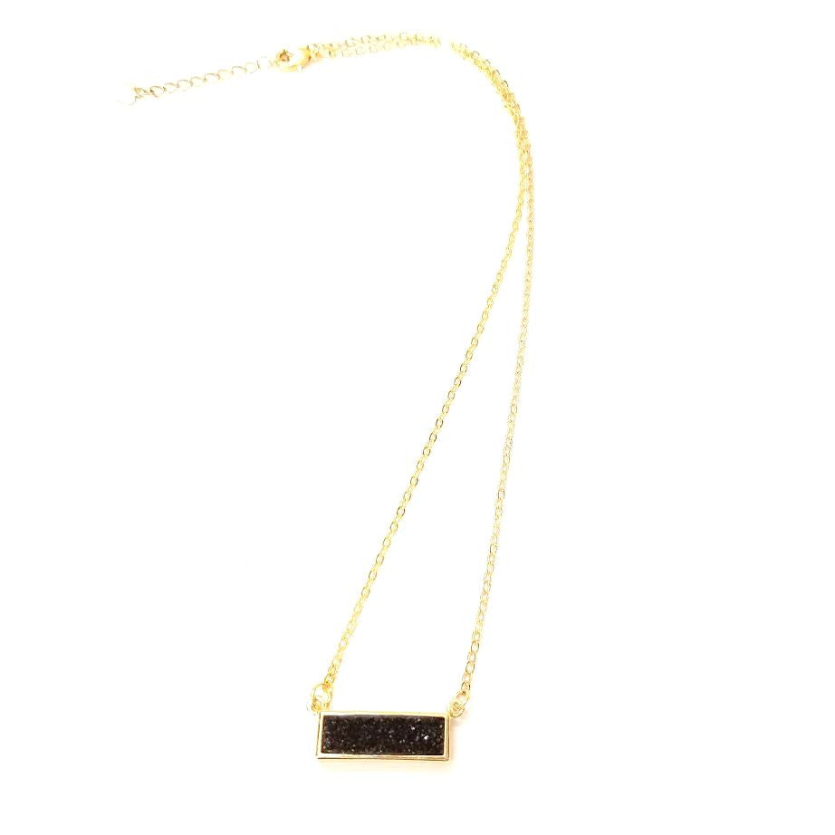Druzy Bar Pendant Necklace in Black