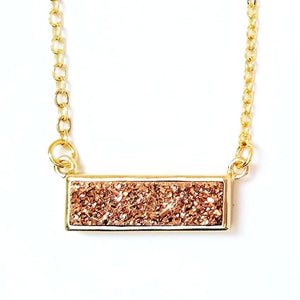 Druzy Bar Pendant Necklace in Rose Gold