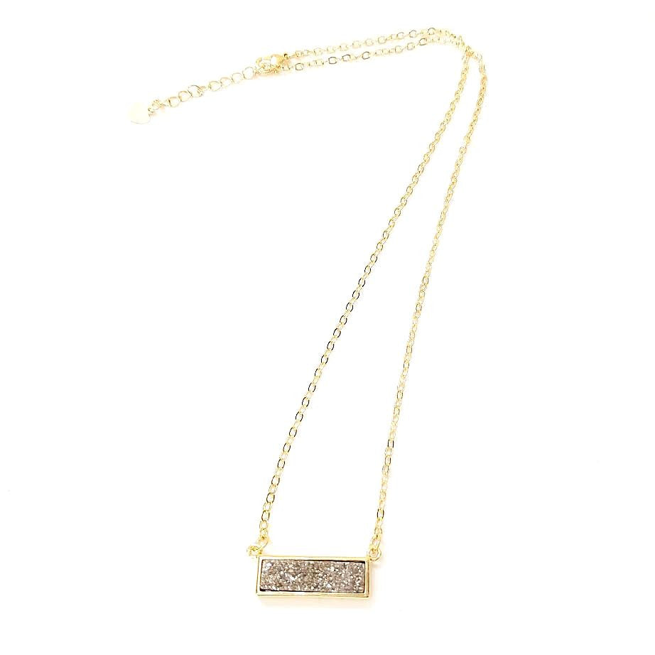 Druzy Bar Pendant Necklace in Platinum Silver