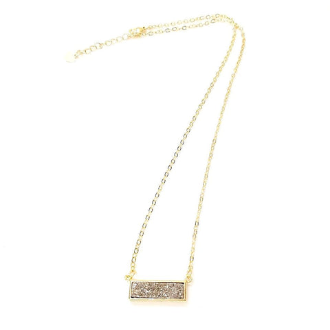 Image of Druzy Bar Pendant Necklace in Platinum Silver