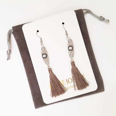 Image of Gray and Silver Miyuki Tassel Earrings