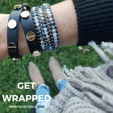 Image of Gold Studded Black Leather Double Wrap Bracelet