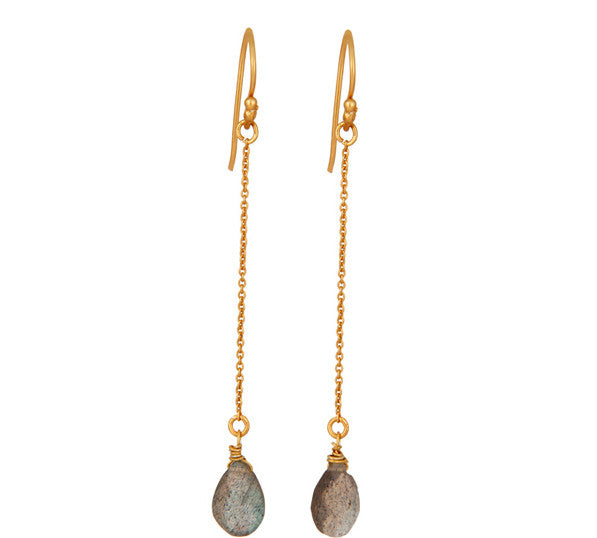 Labradorite Sterling Silver Chain Dangle Earrings in Gold or Silver