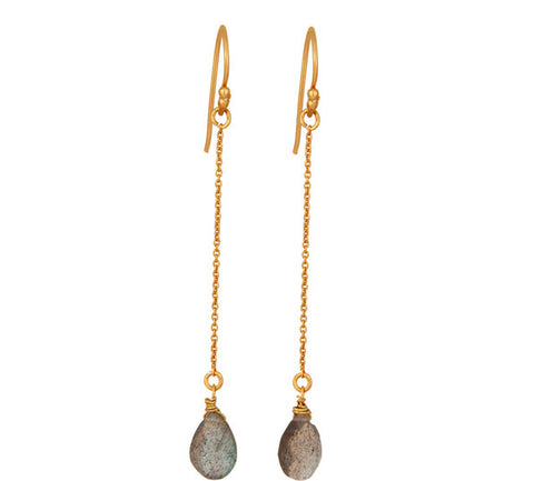 Image of Labradorite Sterling Silver Chain Dangle Earrings in Gold or Silver