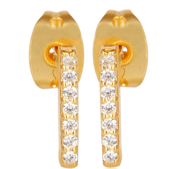 Pave Bar Sterling Silver Stud Earrings