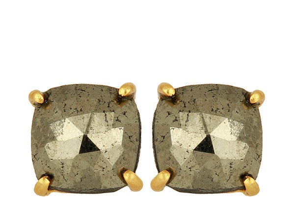 Pyrite Gold Sterling Silver Stud Earrings