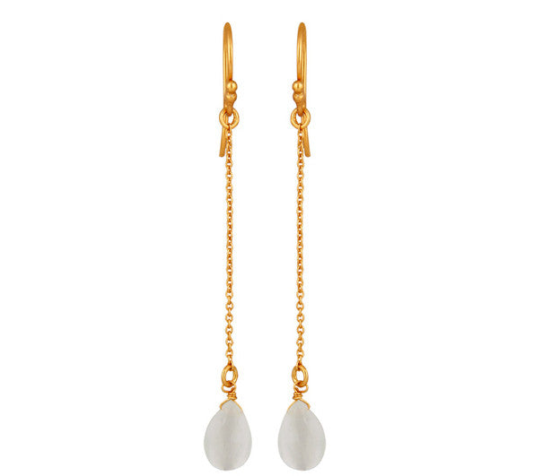 Rainbow Moonstone Sterling Silver Chain Dangle Earrings