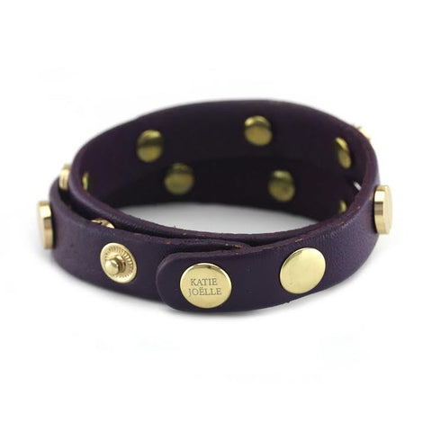 Image of Gold Studded Purple Leather Double Wrap Bracelet