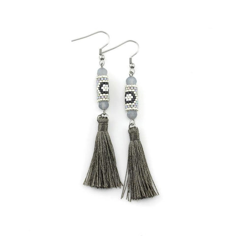 Image of Gray and Silver Miyuki Tassel Earrings