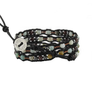 Amazonite Scalloped Wrap Bracelet on Black Leather