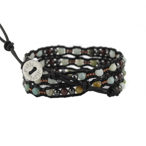 Image of Amazonite Scalloped Wrap Bracelet on Black Leather