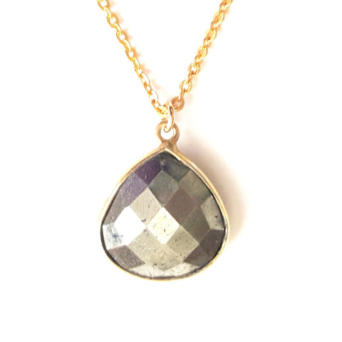 Image of Pyrite Faceted Drop Pendant Necklace in Gold