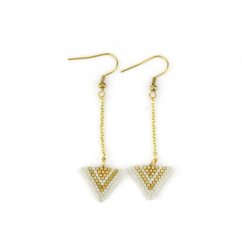 Image of Ivory and Gold Miyuki Triangle Dangle Earrings