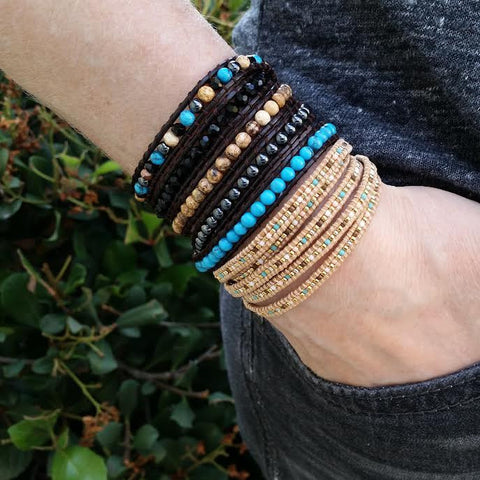 Image of Turquoise, Crystal, Stone, and Hematite Wrap Bracelet