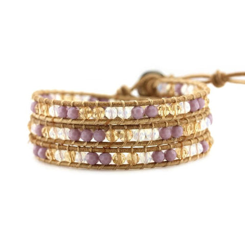 Image of Lavender Mix on Natural Leather Wrap Bracelet