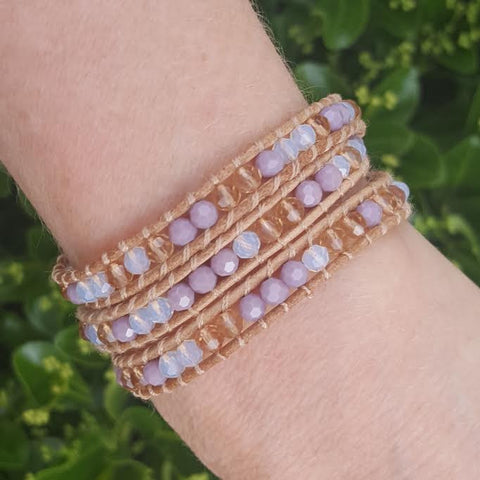 Image of Lavender Mix on Natural Leather Wrap Bracelet