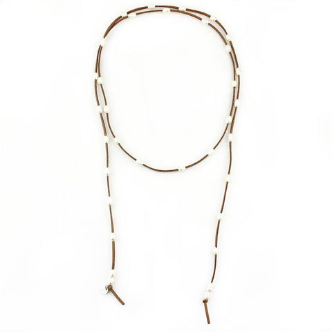 Image of Natural Leather and Freshwater Pearl Wrap Necklace