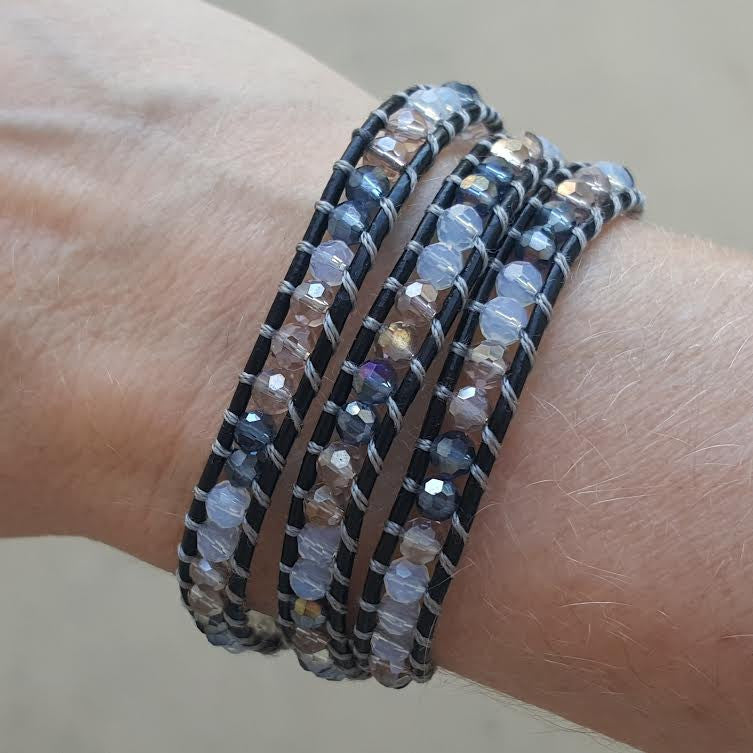 Midnight Mix on Black Leather Wrap Bracelet