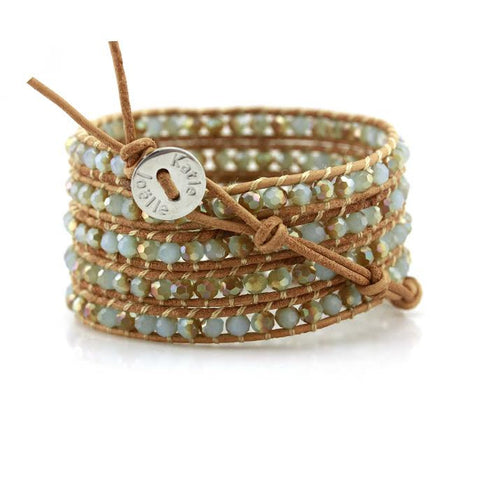 Image of Mint Dorado Crystals on Natural Leather Wrap Bracelet