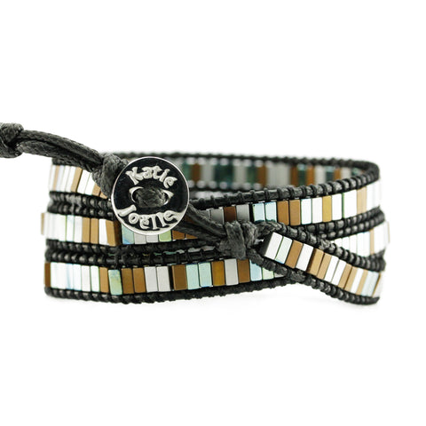 Image of Mixed Hematite on Black Vegan Cord Wrap Bracelet