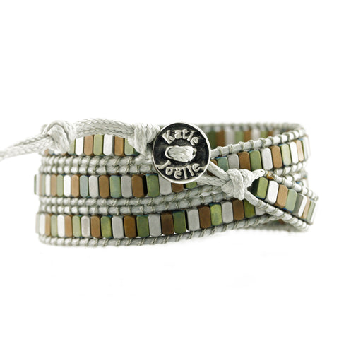 Image of Mixed Hematite on Gray Vegan Cord Wrap Bracelet