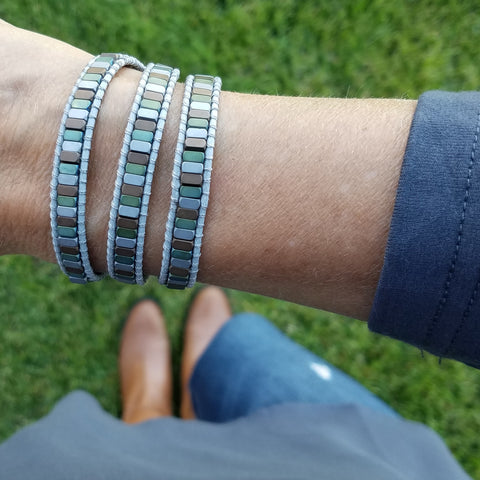 Image of Mixed Hematite on Gray Vegan Cord Wrap Bracelet