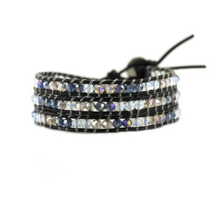 Midnight Mix on Black Leather Wrap Bracelet