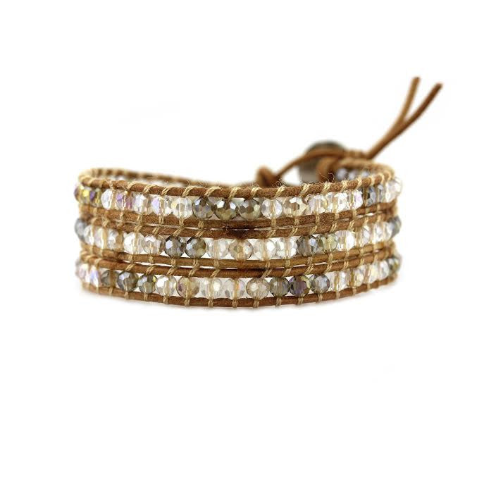 Harvest Mix Crystals on Natural Leather Wrap Bracelet