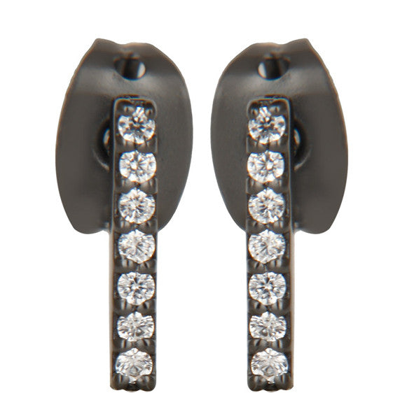 Pave Bar Sterling Silver Stud Earrings