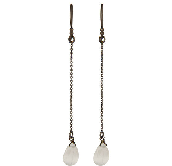 Rainbow Moonstone Sterling Silver Chain Dangle Earrings