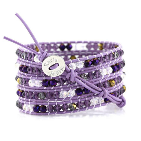 Image of Purple Mixed Crystals on Purple Leather Wrap Bracelet