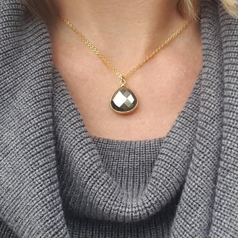 Image of Pyrite Faceted Drop Pendant Necklace in Gold