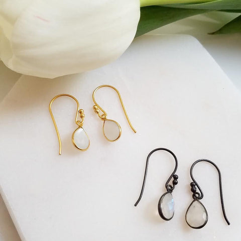 Image of Rainbow Moonstone Sterling Silver Drop Earrings