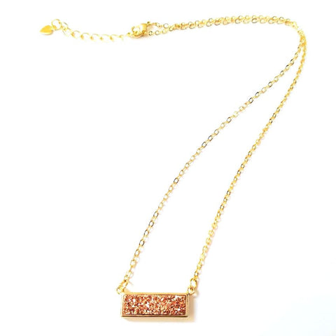 Image of Druzy Bar Pendant Necklace in Rose Gold
