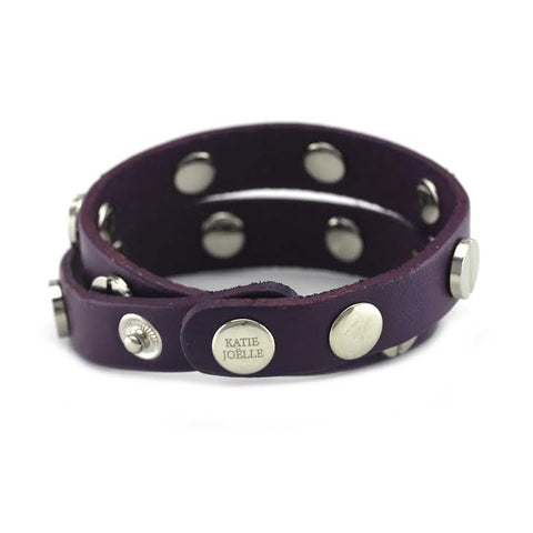 Image of Silver Studded Purple Leather Double Wrap Bracelet