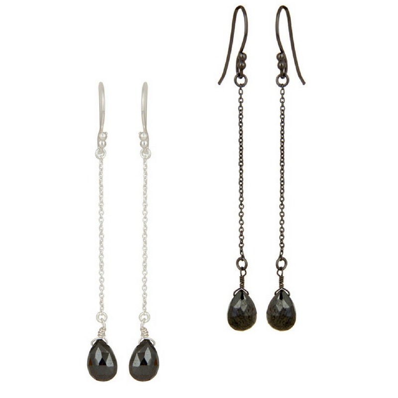 Hematite Sterling Silver Chain Dangle Earrings