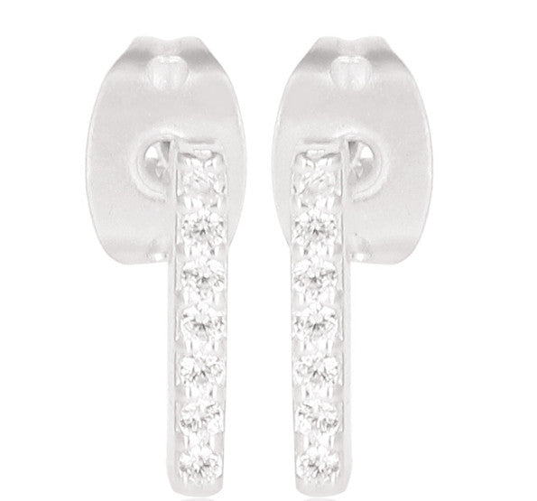 Pave Bar Sterling Silver Stud Earrings