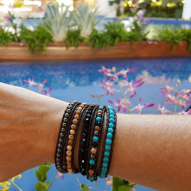 Turquoise, Crystal, Stone, and Hematite Wrap Bracelet