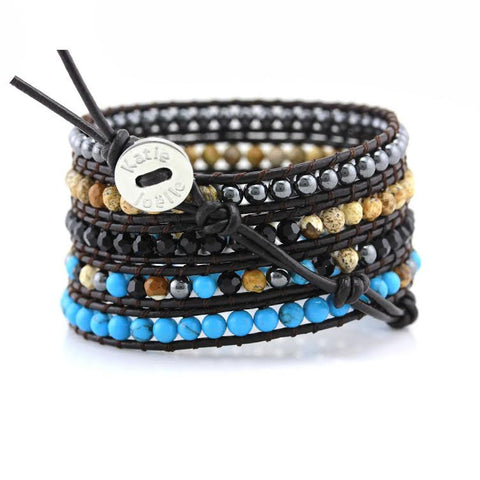 Image of Turquoise, Crystal, Stone, and Hematite Wrap Bracelet