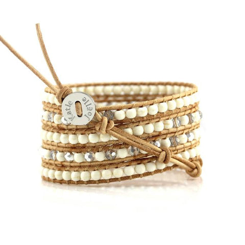 Image of Ivory White Howlite on Natural Leather Wrap Bracelet
