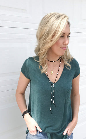 Image of Black Leather and Freshwater Pearl Wrap Necklace