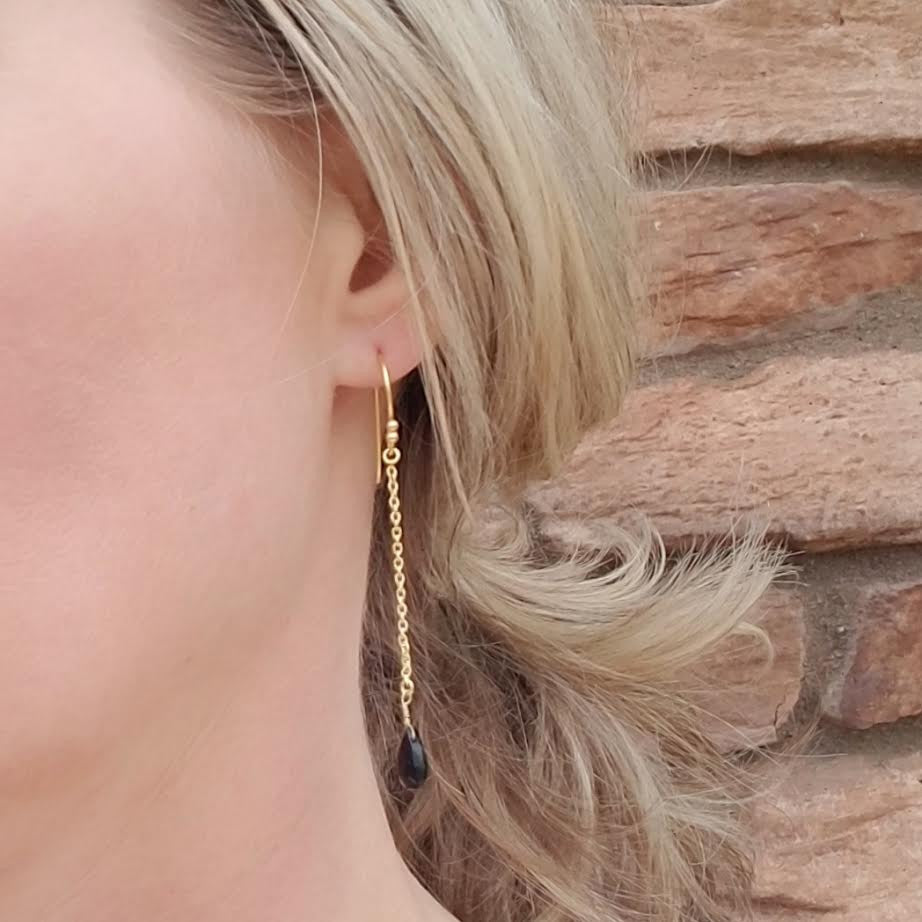 Black Onyx Gold Vermeil Chain Dangle Earrings