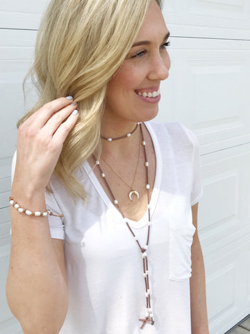 Image of Natural Leather and Freshwater Pearl Wrap Necklace