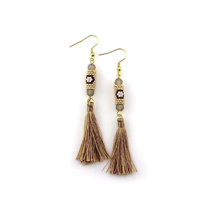 Brown and Gold Miyuki Tassel Earrings